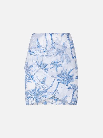 Mc2 Saint Barth Woman Cotton Mini Skirt With Toile De Jouy Print In White