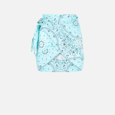 Mc2 Saint Barth Woman Cotton Mini Skirt Pareo With Bandanna Print In Green