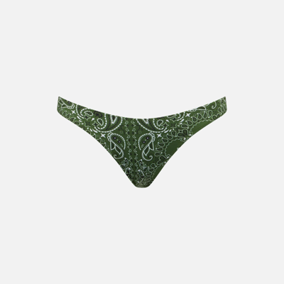 Shop Mc2 Saint Barth Woman Cheeky Swim Briefs With Bandanna Print In Green