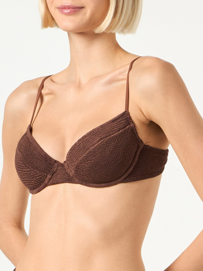 Mc2 Saint Barth Woman Brown Crinkle Underwired Bralette Swimsuit In Brown