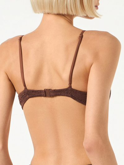 Mc2 Saint Barth Woman Brown Crinkle Underwired Bralette Swimsuit In Brown