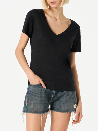 Shop Mc2 Saint Barth Woman Black Linen T-shirt