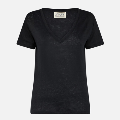 Shop Mc2 Saint Barth Woman Black Linen T-shirt