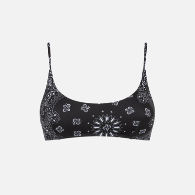 Shop Mc2 Saint Barth Woman Black Bralette Swimsuit With Bandanna Pattern