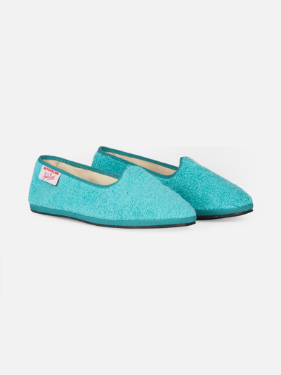 Shop Mc2 Saint Barth Woman Aquamarine Terry Slipper Loafers My Chalom Special Edition In Green