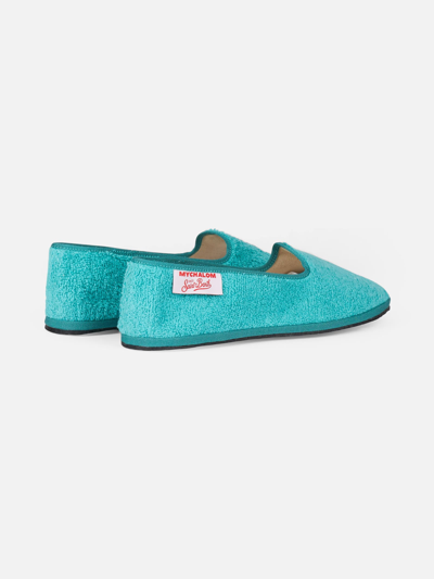 Shop Mc2 Saint Barth Woman Aquamarine Terry Slipper Loafers My Chalom Special Edition In Green