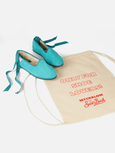 Mc2 Saint Barth Woman Aquamarine Terry Slipper Loafers My Chalom Special Edition In Green