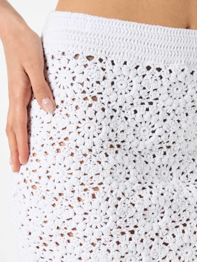 Mc2 Saint Barth Cotton Crochet Mini Skirt In White
