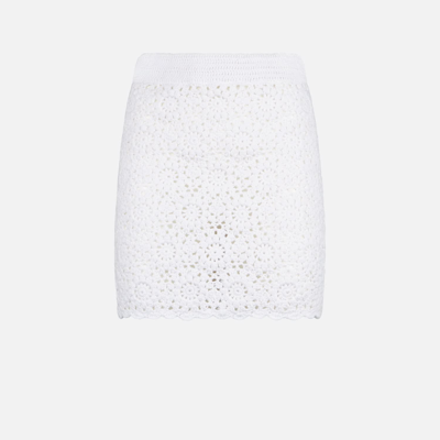 Mc2 Saint Barth Cotton Crochet Mini Skirt In White