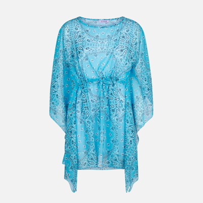 Mc2 Saint Barth Turquoise Bandanna Print Caftan In Sky