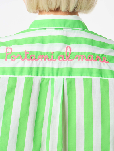 Shop Mc2 Saint Barth Striped Cotton Shirt Portami Al Mare Embroidery In Green