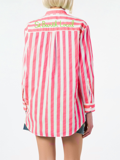 Shop Mc2 Saint Barth Striped Brigitte Shirt With St. Barth Local Embroidery In Pink
