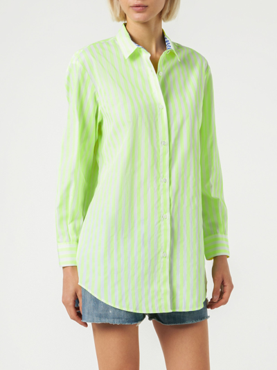 Shop Mc2 Saint Barth Striped Cotton Shirt With Saint Barth Embroidery In Yellow