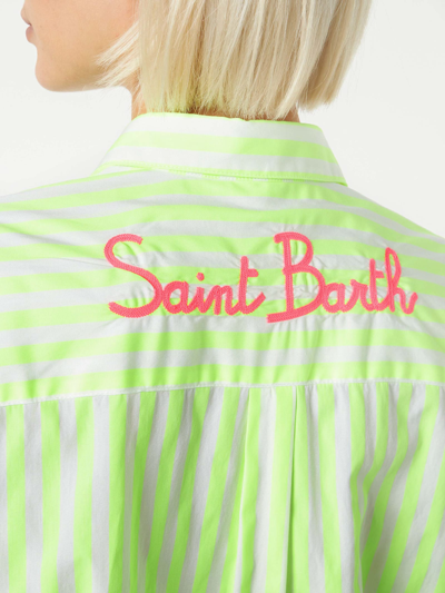 Shop Mc2 Saint Barth Striped Cotton Shirt With Saint Barth Embroidery In Yellow