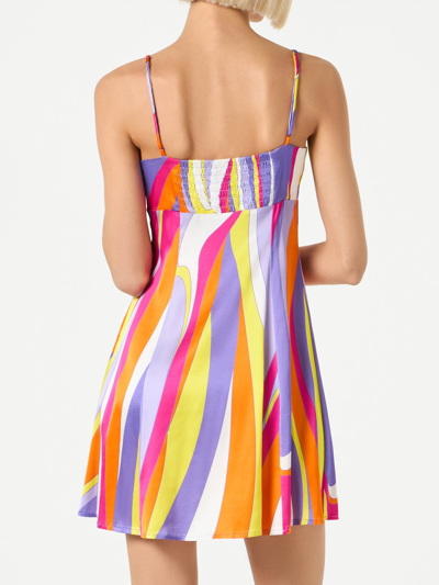 Shop Mc2 Saint Barth Woman Short Slip Dress Creamy With Shape Wave Print In Orange