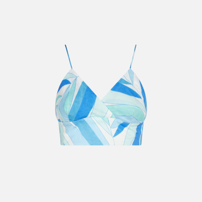 Mc2 Saint Barth Printed Linen Bralette Top In Blue