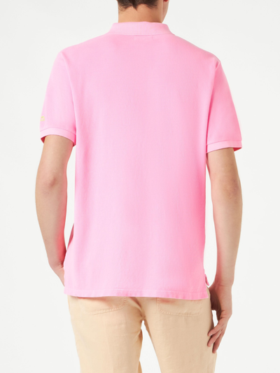 Shop Mc2 Saint Barth Pink Piquet Polo With St. Barth Logo And Vintage Effect In Fluo