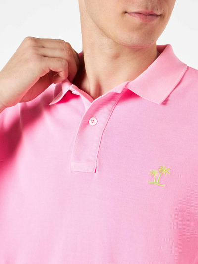 Shop Mc2 Saint Barth Pink Piquet Polo With St. Barth Logo And Vintage Effect In Fluo