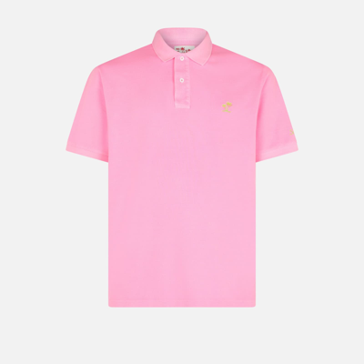 Shop Mc2 Saint Barth Pink Piquet Polo With St. Barth Logo And Vintage Effect In Fluo