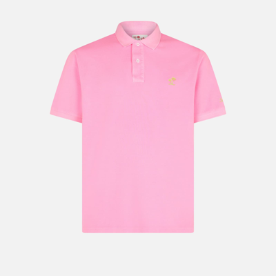 Mc2 Saint Barth Pink Piquet Polo With St. Barth Logo And Vintage Effect In Fluo