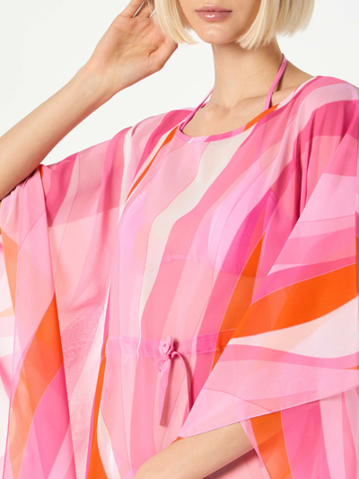 Mc2 Saint Barth Pink And Orange Wave Print Caftan In Pink