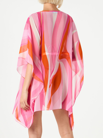Mc2 Saint Barth Pink And Orange Wave Print Caftan In Pink