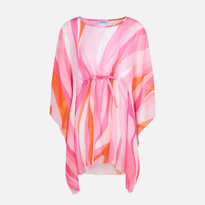 Mc2 Saint Barth Pink And Orange Wave Print Caftan In Pink