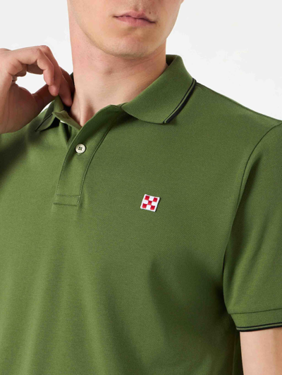 Shop Mc2 Saint Barth Military Green Piquet Polo With St. Barth Check Logo