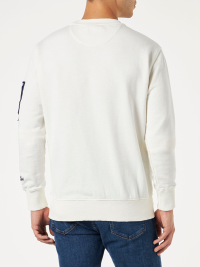 Shop Mc2 Saint Barth Man White Sweatshirt With St. Barth Navy Print