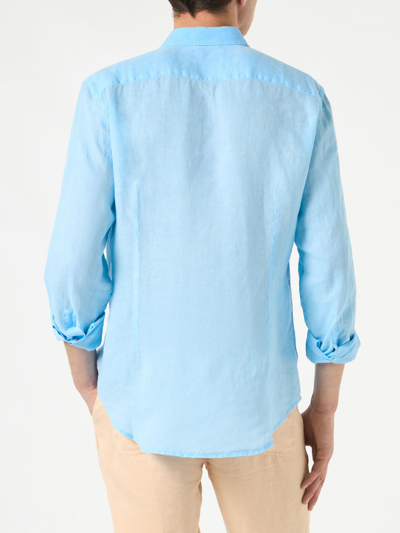 Shop Mc2 Saint Barth Man Water Color Light Blue Linen Pamplona Shirt In Sky
