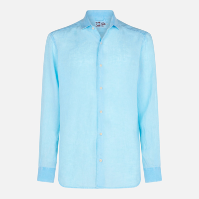 Shop Mc2 Saint Barth Man Water Color Light Blue Linen Pamplona Shirt In Sky