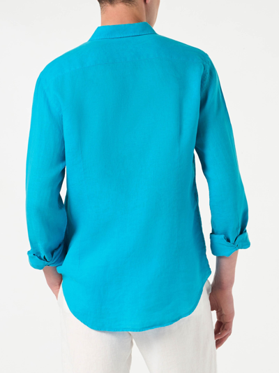 Shop Mc2 Saint Barth Man Turquoise Linen Pamplona Shirt In Blue