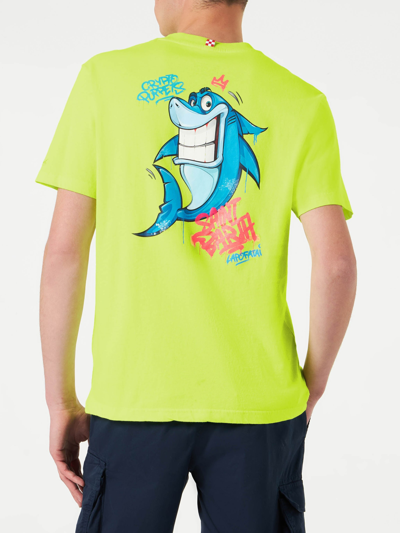 Shop Mc2 Saint Barth Man T-shirt With Shark Print Crypto Puppets® Special Edition In Yellow