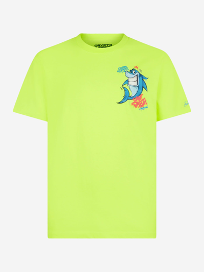 Shop Mc2 Saint Barth Man T-shirt With Shark Print Crypto Puppets® Special Edition In Yellow