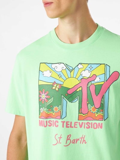 Shop Mc2 Saint Barth Man T-shirt With Mtv Front Print Mtv© Special Edition In Green