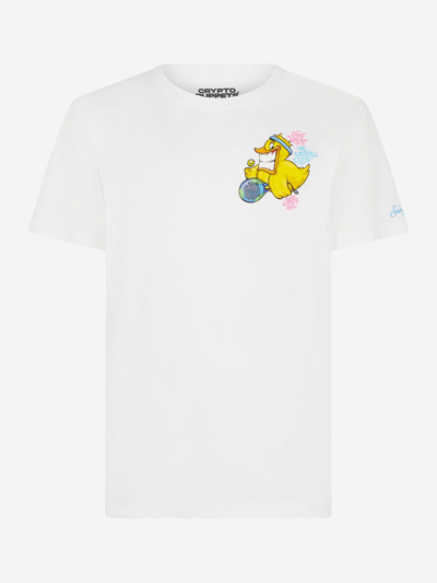 Mc2 Saint Barth White T-shirt With Crypto Duck Print In White