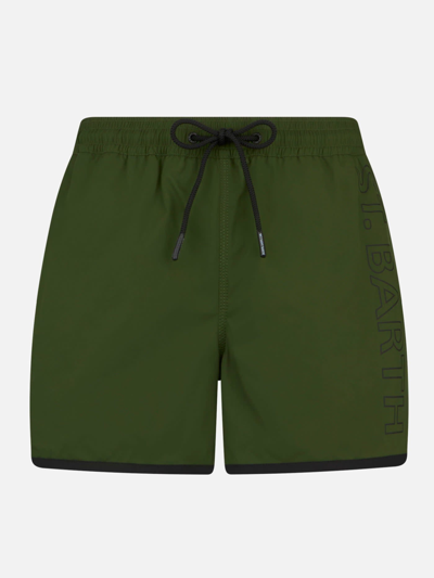 Shop Mc2 Saint Barth Man Swim Shorts With Side Logo And Contrast In Green