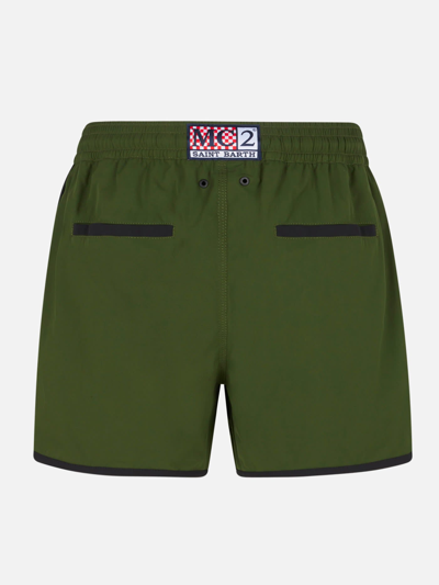 Shop Mc2 Saint Barth Man Swim Shorts With Side Logo And Contrast In Green