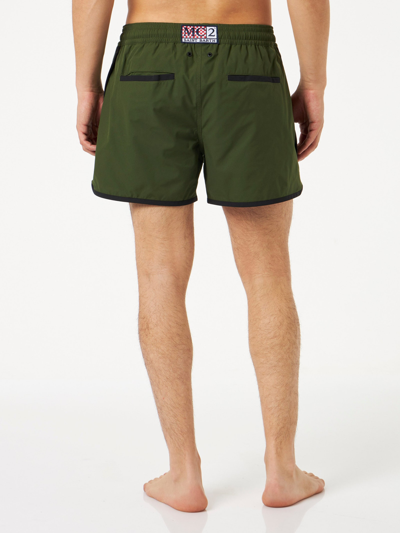 Shop Mc2 Saint Barth Man Swim Shorts With Side Logo And Contrast In Green