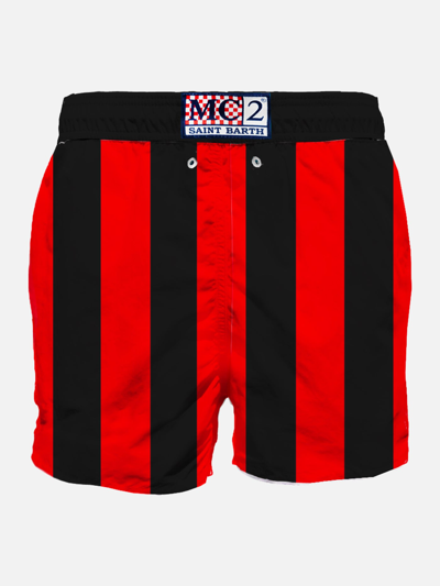 Shop Mc2 Saint Barth Man Swim Shorts With Milan Vintage Striped Print Milan Special Edition In Black
