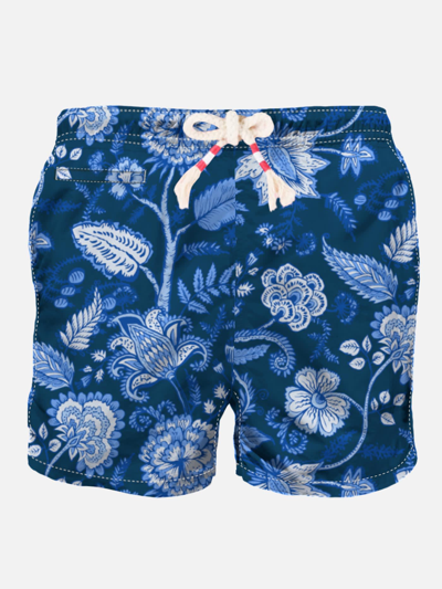 Shop Mc2 Saint Barth Man Swim Shorts With Blue Flower Print