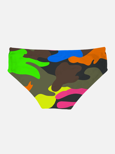 Mc2 Saint Barth Man Swim Briefs With Multicolor Camouflage Print In Fluo
