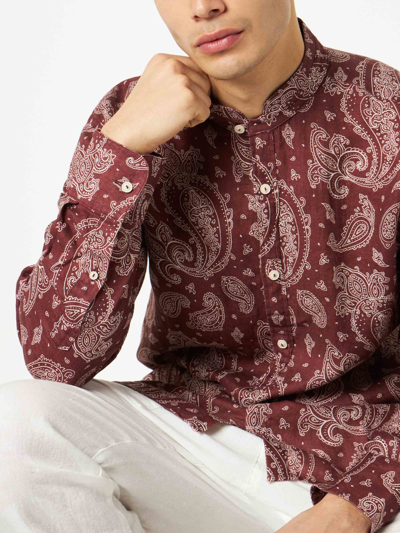 Shop Mc2 Saint Barth Man Shirt With Paisley Print In Brown