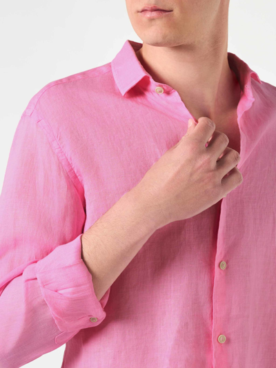 Shop Mc2 Saint Barth Man Pink Linen Pamplona Shirt