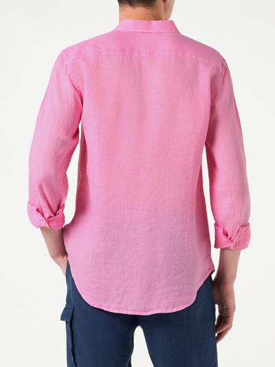 Shop Mc2 Saint Barth Man Pink Linen Pamplona Shirt