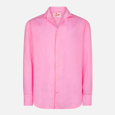 Shop Mc2 Saint Barth Man Pink Linen Pamplona Shirt