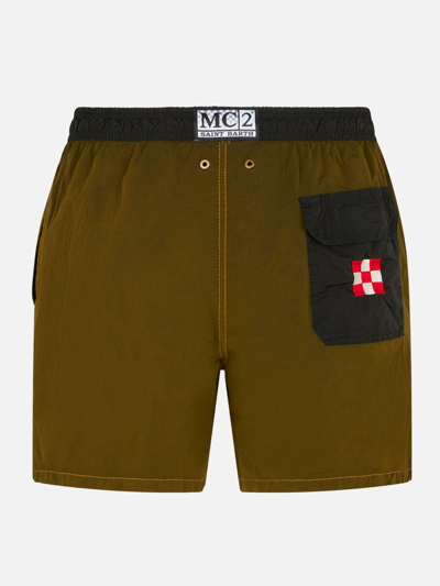Mc2 Saint Barth Man Ochre Light Fabric Swim Shorts In Yellow