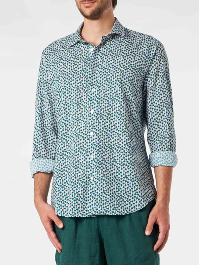 Shop Mc2 Saint Barth Man Muslin Cotton Sikelia Shirt With Palms Print In Pink