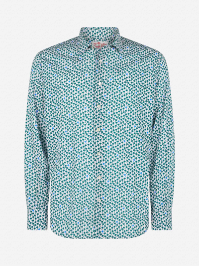 Mc2 Saint Barth Man Muslin Cotton Sikelia Shirt With Palms Print In Pink