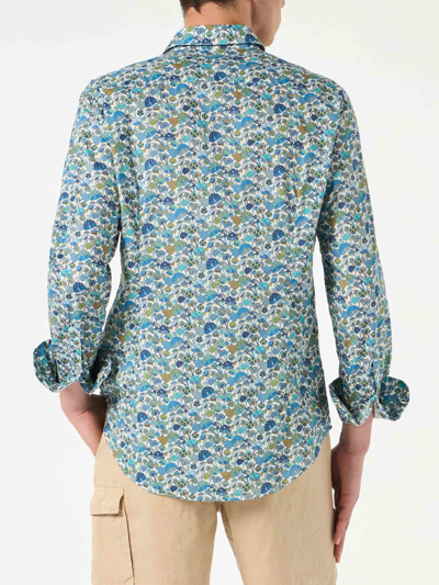 Mc2 Saint Barth Man Muslin Cotton Sikelia Shirt With Mushroom Print Liberty Special Edition In Blue